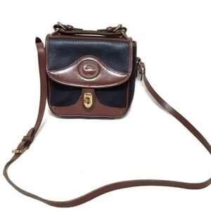 70s Vintage Dooney & Bourke Dark Green Brown Leather Mini Crossbody Bag Purse